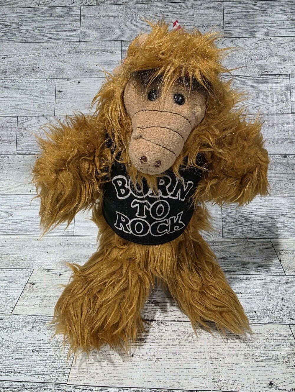 ALF Plush Doll "Born to Rock" Hand Puppet- Brown Furry Retro Toy